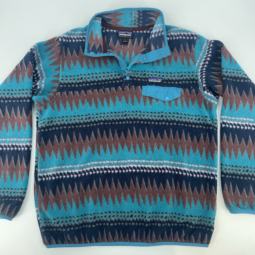 Patagonia Aztec Synchilla Snap-T Fleece Pullover Sweater Coat Size Large